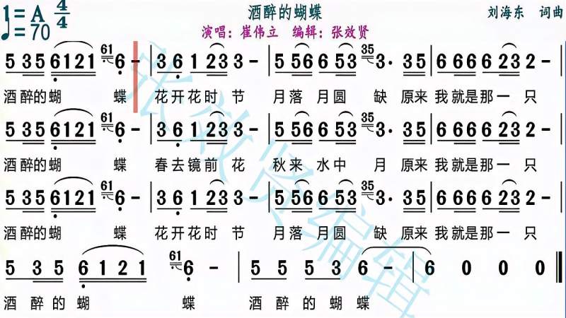 刘海东作词作曲崔伟立演唱酒醉的蝴蝶的动态有声简谱