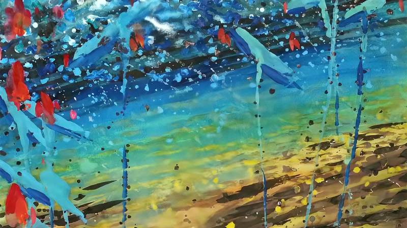 【買い正本】山科理絵「雨音の中で」日本画/紙本彩色8号/共シール/若手人気作家/紫陽花 花鳥、鳥獣