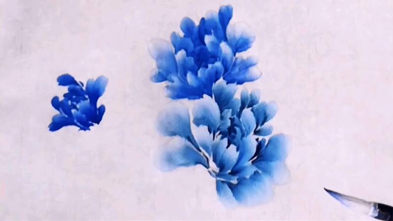 蓝色系牡丹的不同调色方法