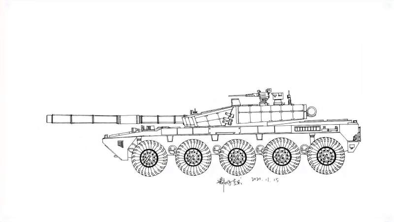 手绘设计99式主战坦克轮式版超机动主战坦克