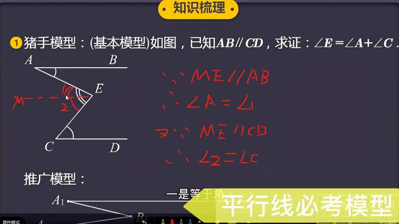 七年级平行线几何必考题型鹰嘴模型铅笔模型猪脚模型