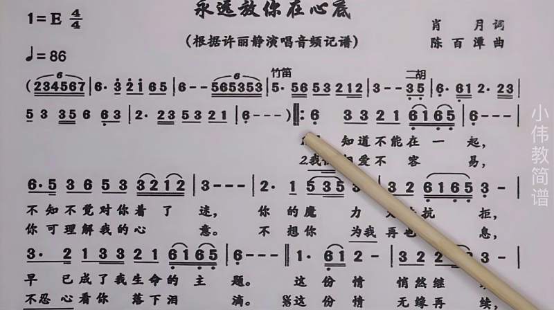 简谱教唱《永远放你在心底》每天跟着老师坚持学唱谱_视频_乐谱吧
