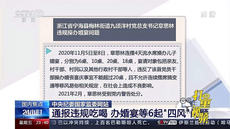 中央纪委国家监委网站通报违规吃喝等6起“四风”问题|24小时