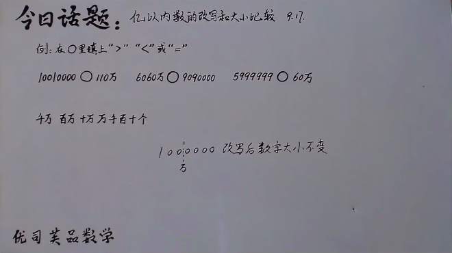 [图]四年级数学上册：亿以内数的改写和比较大小专练，优司芙品数学