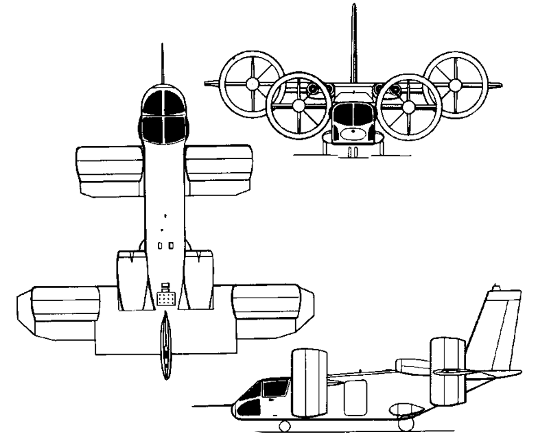 x-22倾转翼飞机 三视图