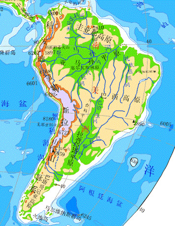 南美洲的地形分布图图片