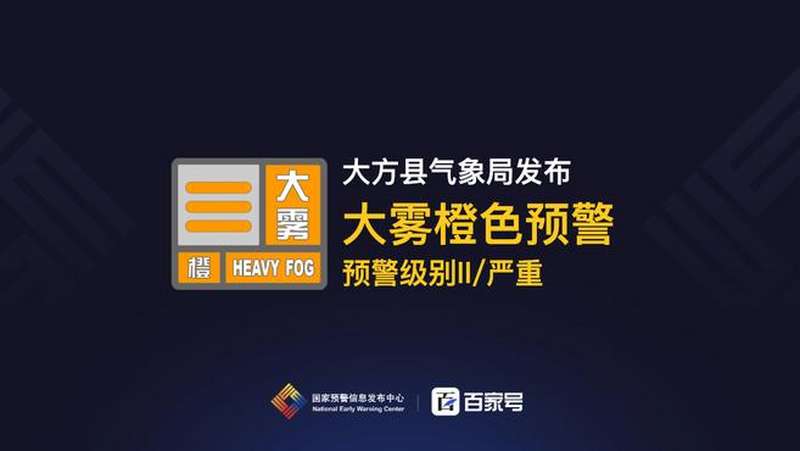 大方县气象局发布大雾橙色预警「II级/严重」