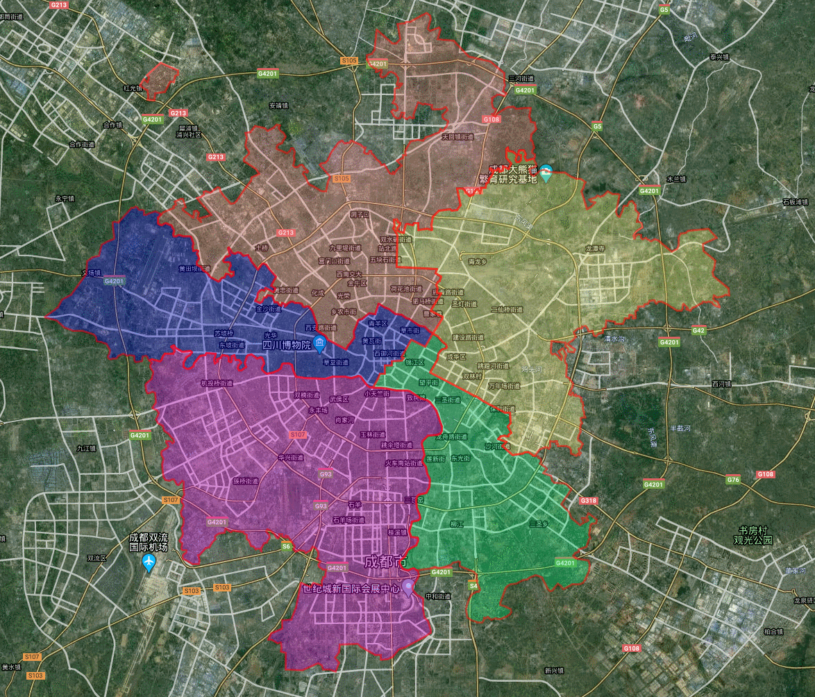 成都市中心城区行政图,面积排名,你所在的区排在第几名呢?