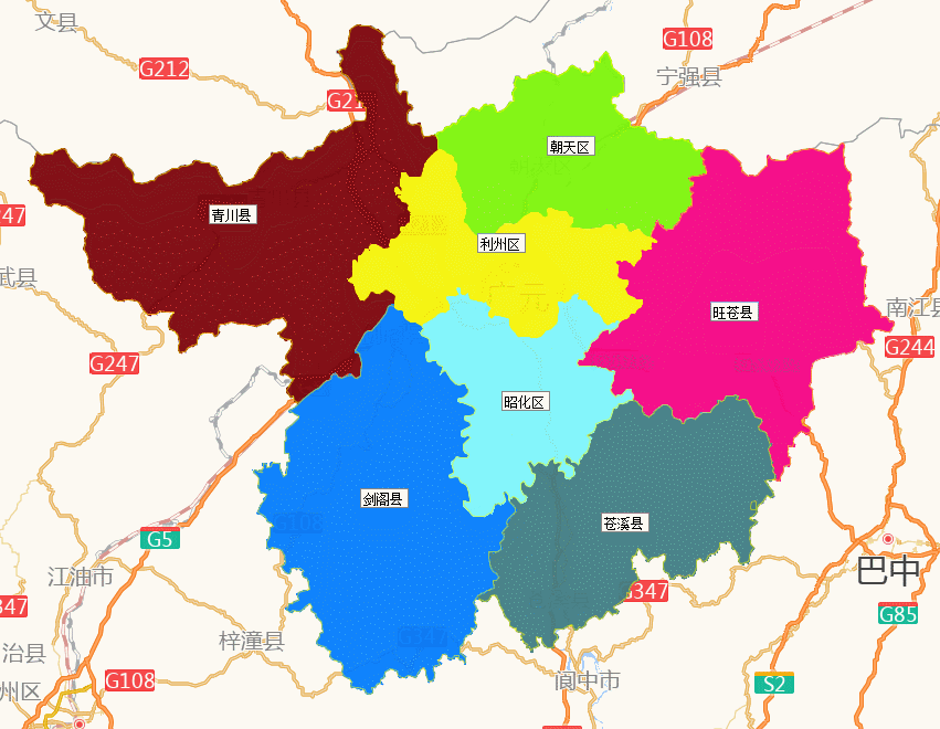 广元市区行政图,城区面积排名,你所在的地区排在第几