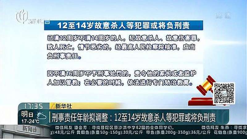 刑事责任年龄拟调整：12至14岁故意杀人等犯罪或将负刑责社会法制好看视频 3391